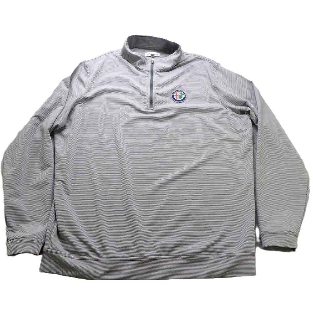 Peter Millar Men XL Gray Striped Zip Pullover Alfa Romeo Golf Jackets Sweatshirt